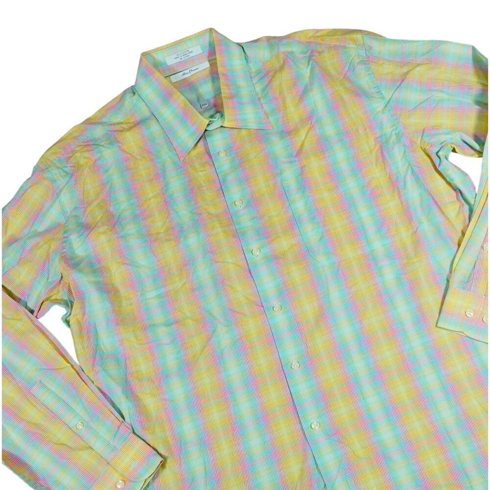 Alan Flusser Colorful Sherbet Striped Check Button Up Long Sleeve Shirt 2XL NWT